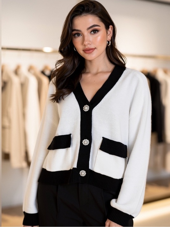 Laundry By Shelli Segal Sweaters - NWT Laundry by Shelli Segal Contrast Trim Pearl Button Cardigan Sweater Large